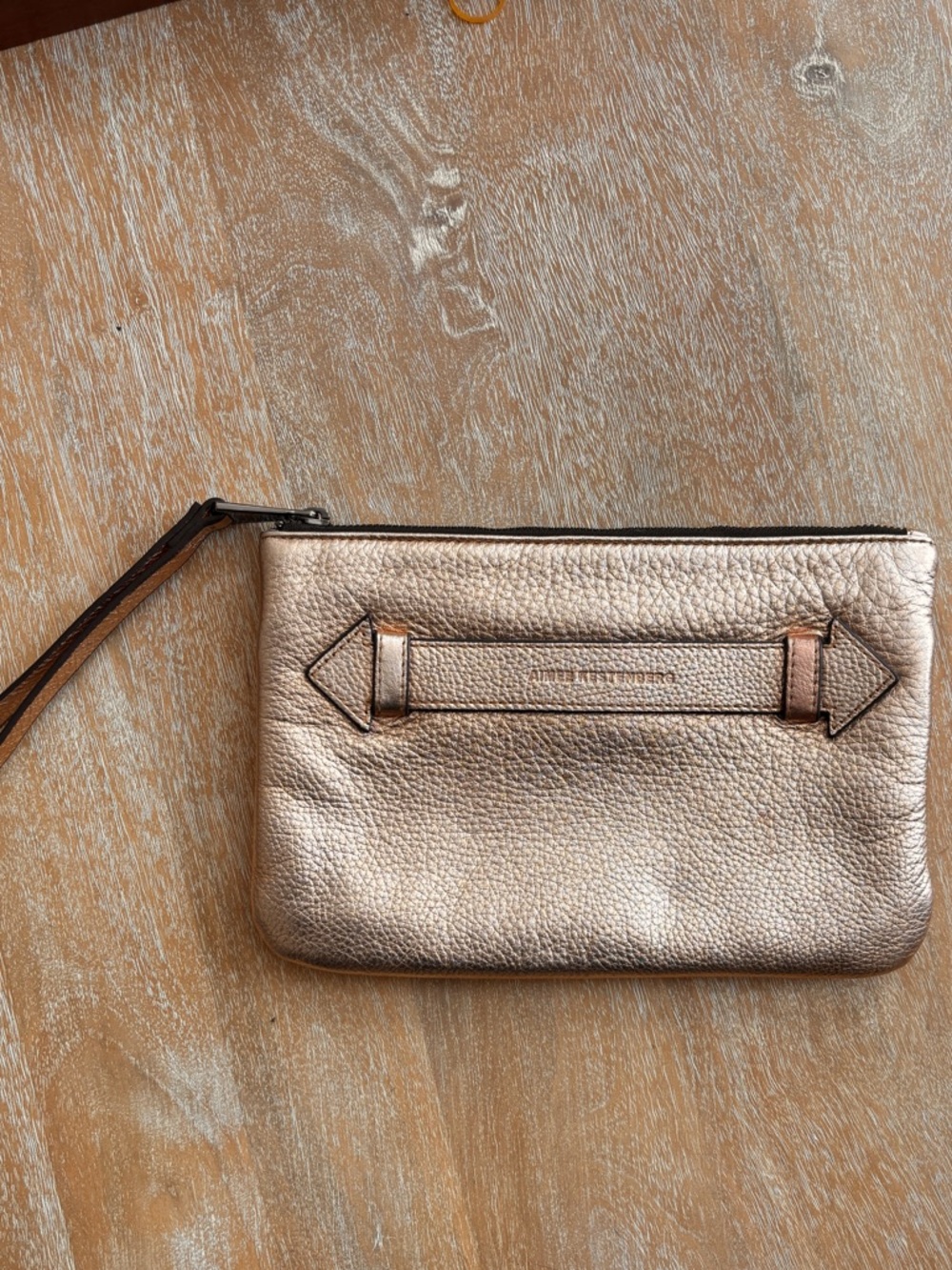 Aimee Kestenberg Rose Gold Pebbled Leather Wristlet Clutch